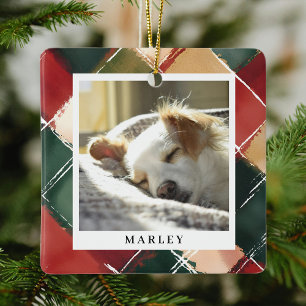 Traditionele feestelijke plaid huisdier foto kerst keramisch ornament