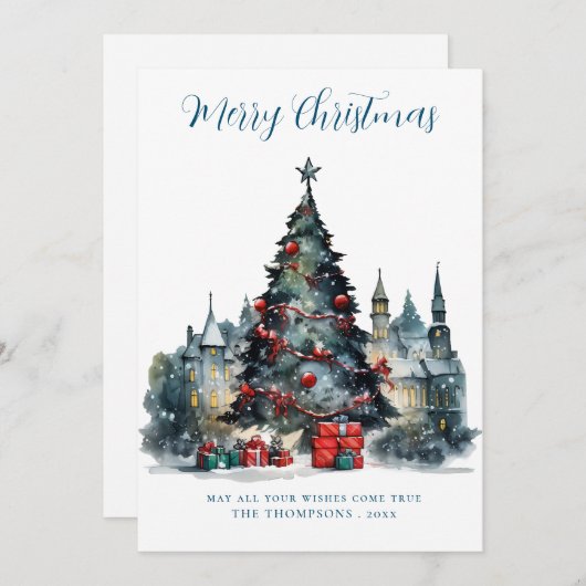 Traditionele feestelijke scène Vrolijk kerstfeest Feestdagenkaart (Voorkant / Achterkant)