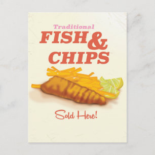 Traditionele fish and Chips vintage poster Briefkaart