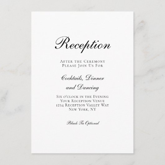 Traditionele formele script bruiloftsreceptie informatiekaartje (Voorkant)