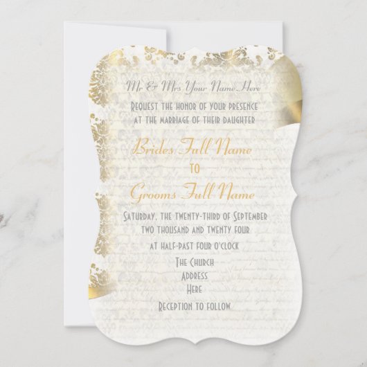 Traditionele formele witte en goudvochtige bruilof kaart (Voorkant)