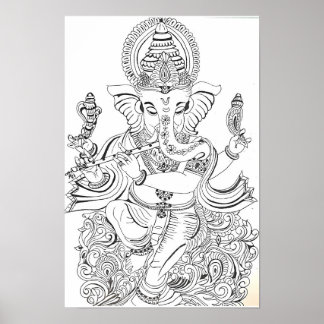 Traditionele Ganesha-lijn Kunst Poster