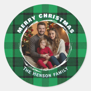Traditionele gepersonaliseerde gezinsfoto Plaid Ronde Sticker