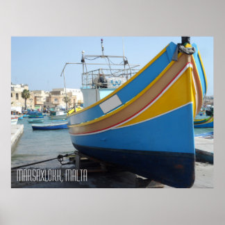 Traditionele gestreept Vissen Boat Marsaxlokk Malt Poster