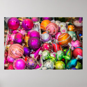 Traditionele glazen Ornamenten op kerstmarkt Poster