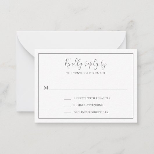 Traditionele Grijze Elegante Mini Wedding RSVP Kaa Notitiekaartje (Voorkant)
