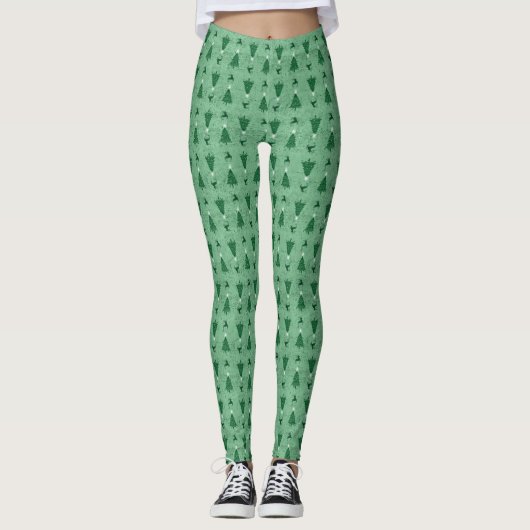 Traditionele groene kerstbomen en rendieren leggings (Voorkant)