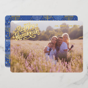 Traditionele Hanukkah kaart één foto patroon goud