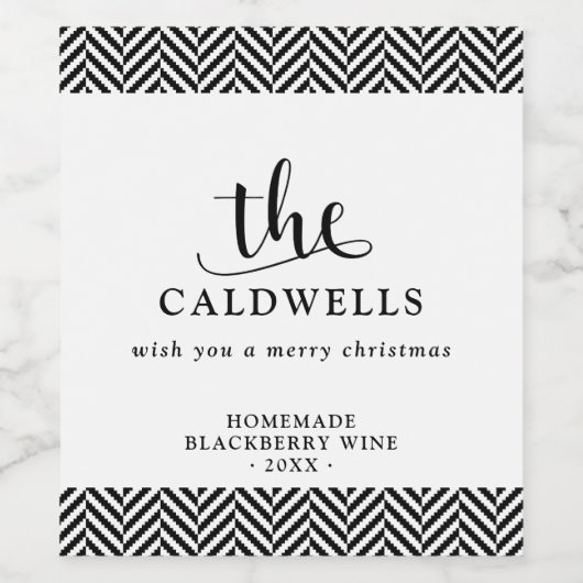 Traditionele herringbone Homemade White kerst Wijn Etiket (Enkel label)