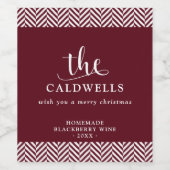 Traditionele herringbone Red Homemade kerst Wijn Etiket (Enkel label)
