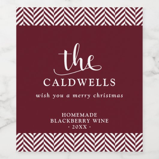 Traditionele herringbone Red Homemade kerst Wijn Etiket (Enkel label)