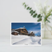 Traditionele houten kool in de sneeuw briefkaart (Staand voorkant)