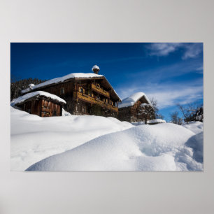 Traditionele houten kool in de sneeuw poster