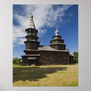 Traditionele houten Russisch-orthodoxe kerk Poster