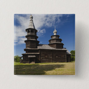 Traditionele houten Russisch-orthodoxe kerk Vierkante Button 5,1 Cm