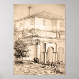 Traditionele huisarchitectuur Tekening schets kuns Poster