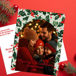 Traditionele Hulstbesboog Familie Kerstmis Feestdagenkaart