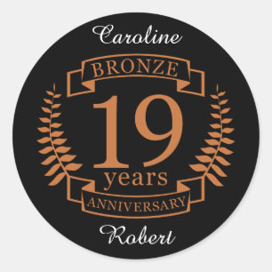 Traditionele huwelijksverjaardag Bronze 19 jaar Ronde Sticker
