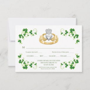 Traditionele Ierse Claddagh-ring en klavertjes dri RSVP Kaartje
