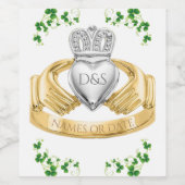 Traditionele Ierse Claddagh Ring en Shamrocks Wijn Etiket (Enkel label)