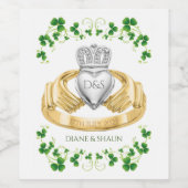 Traditionele Ierse Claddagh Ring en Shamrocks Wine Wijn Etiket (Enkel label)