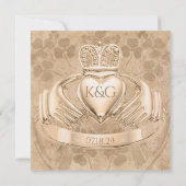 Traditionele Ierse Claddagh Ring Shamrock & Harp Kaart (Achterkant)