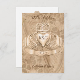 Traditionele Ierse Claddagh Ring Shamrock & Harp Save The Date