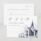Traditionele illustratie van paleis voor trouwfees RSVP kaartje (Voorkant / Achterkant)