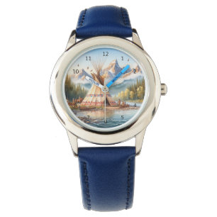 Traditionele Indiaanse tipi Natuur scène Digi Horloge