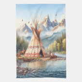 Traditionele Indiaanse tipi Natuur scène Digi Theedoek (Verticaal)