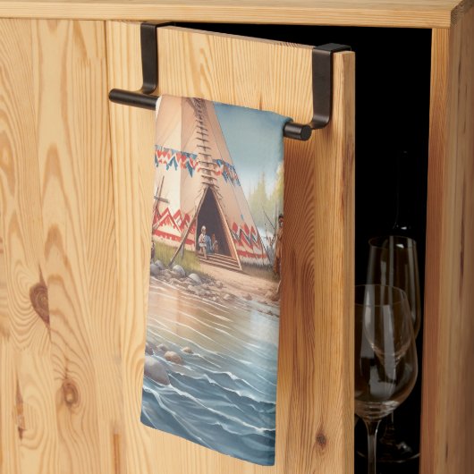 Traditionele Indiaanse tipi Natuur scène Digi Theedoek (Derde Gevouwen)