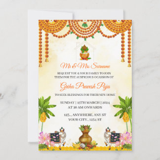 Traditionele Indiase Griha Pravesh Puja Uitnodigin Kaart