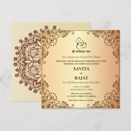 Traditionele Indiase Kaart voor uitnodiging tot br (Voorkant / Achterkant)