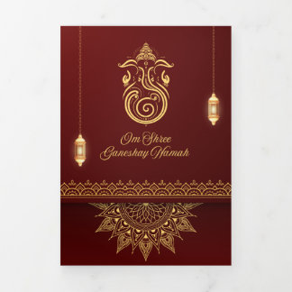 Traditionele Indiase trouwkaart | 4 pagina's gevou Drieluik Uitnodiging