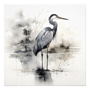 Traditionele inkt reiger foto afdruk