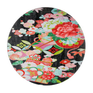 Traditionele Japanse Bloem Zwart Rood Glas Snijplank