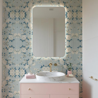 Traditionele Japanse Bloemen Blauw & Goud  Pa Behang