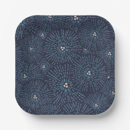 Traditionele Japanse floraal geometrisch blauw wit Papieren Bordje