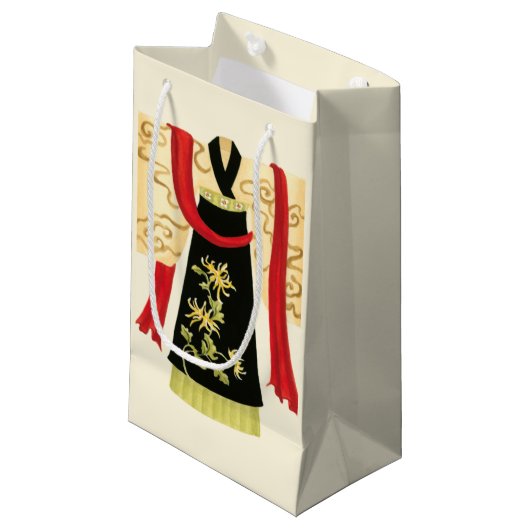 Traditionele Japanse Kimono met Floral Print Klein Cadeauzakje (Voorkant Gekanteld)