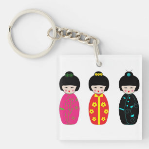 Traditionele Japanse Kokeshi Geisha Dolls Sleutelhanger