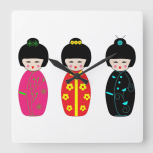 Traditionele Japanse Kokeshi Geisha Dolls Vierkante Klok