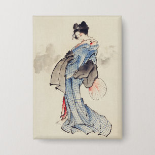 Traditionele Japanse kunst van geisha in kimono Button
