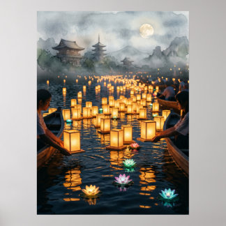 Traditionele Japanse Lantaarn Festival Kunstprint Poster