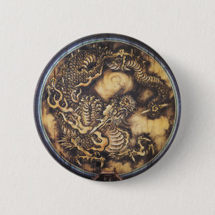 Traditionele Japanse Oriental Dragon - 日 本 - 鳴 龍 Ronde Button 5,7 Cm