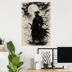 Traditionele Japanse Samurai Krijger Poster Inkt