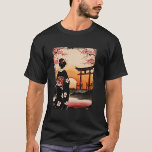 Traditionele Japanse thema Sumi Ink Geisha Art T-shirt