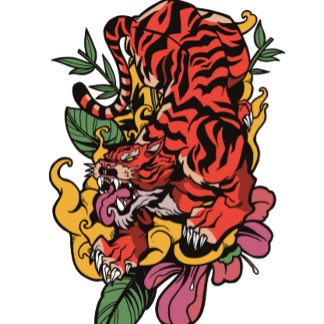 Traditionele Japanse tijger met flessenbloemen tij T-shirt