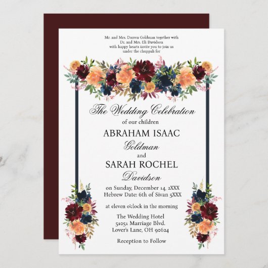 Traditionele Joodse Trouw Uitnodigingen - Gouden W (Voorkant / Achterkant)