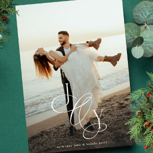 Traditionele JOY Kalligrafie Kerst Een foto Feestdagenkaart