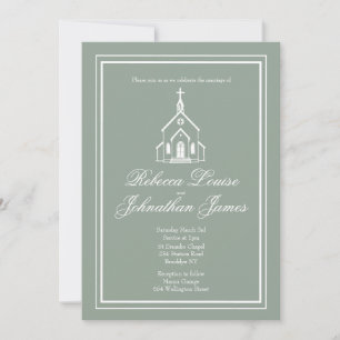 Traditionele kapel salie groen witte kerk bruiloft kaart